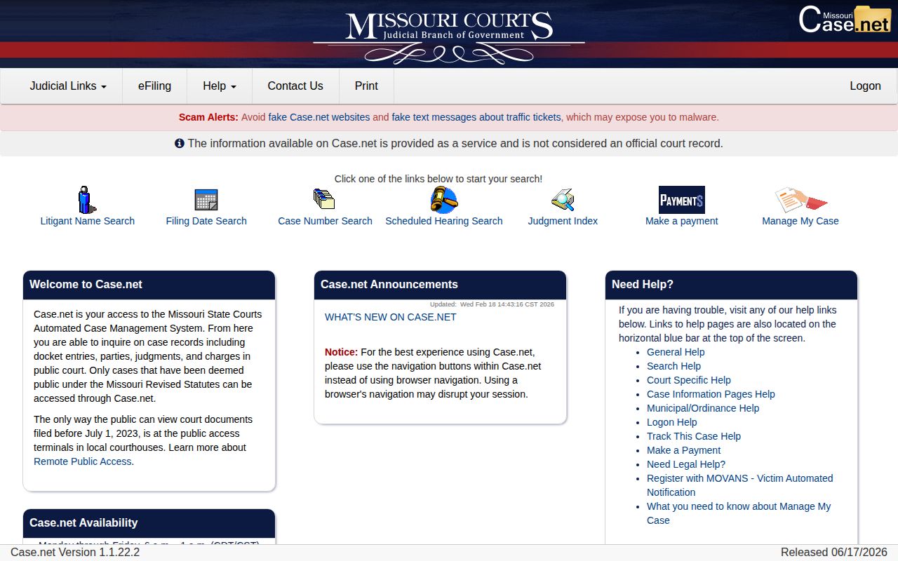 Missouri Case.net case search used for Gentry County court dispositions