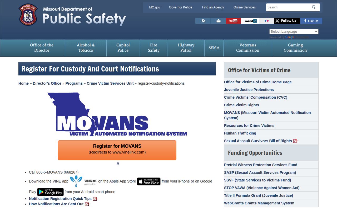 Official registration page for Gentry County MOVANS release notifications